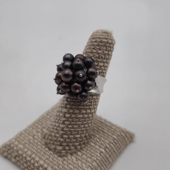 Size 6.25 Sterling Silver Cluster Of Genuine Pearls Open Ring A2197 - Picture 3 of 10
